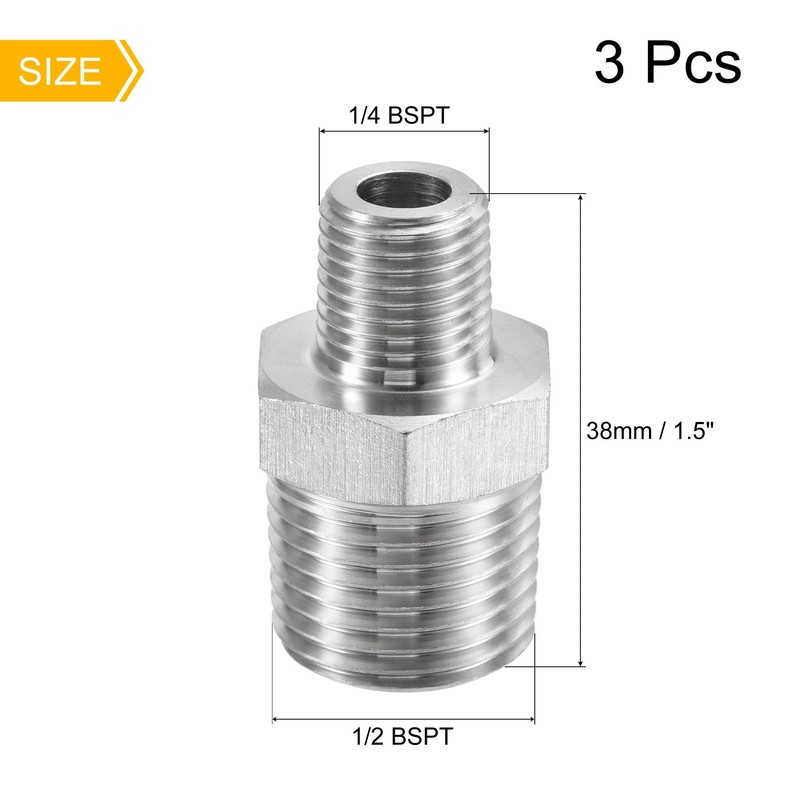 sourcing map 304 Stainless Steel Hex Reducer Pipe Fitting 1/2