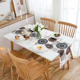 Table Runner Flowers Modern Abstract Table Runner Green Brown Table Runner Black Table Runner Sunflower Pattern Linen Wrinkle-Free Non-Slip Table Runner Decoration Dining Table Party Wedding 40 x 140