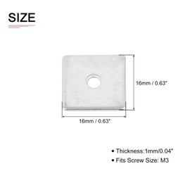 DTGN 16mmx16mmx1mm(LxWxT) 304 Stainless Steel Square Flat Washers - 20Pack - Good for M3 Industrial Machinery Bolt Nut - Square Gaskets - Silver Tone
