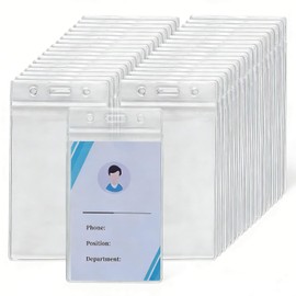 200 Pack Vertical Plastic Badge Holders, 2.5" x 3.8" Clear Waterproof ID Badge Holders with Resealable Zip, PVC Sleeves Name Tags for Office and School, Fits ID/Credit Cards