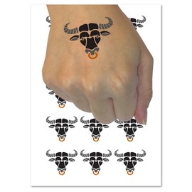 Water Buffalo Ox with Nose Ring Temporary Tattoo Water Resistant Fake Body Art Set Collection - 54 1" Tattoos (1 Sheet)