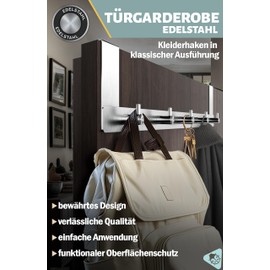 Menz Türgarderobe zum Einhängen - Edelstahl Tür-Garderobe mit Türhaken in klassischer Ausführung, funktionale Kleiderhaken Tür, stabile Türhakenleiste zum Einhängen