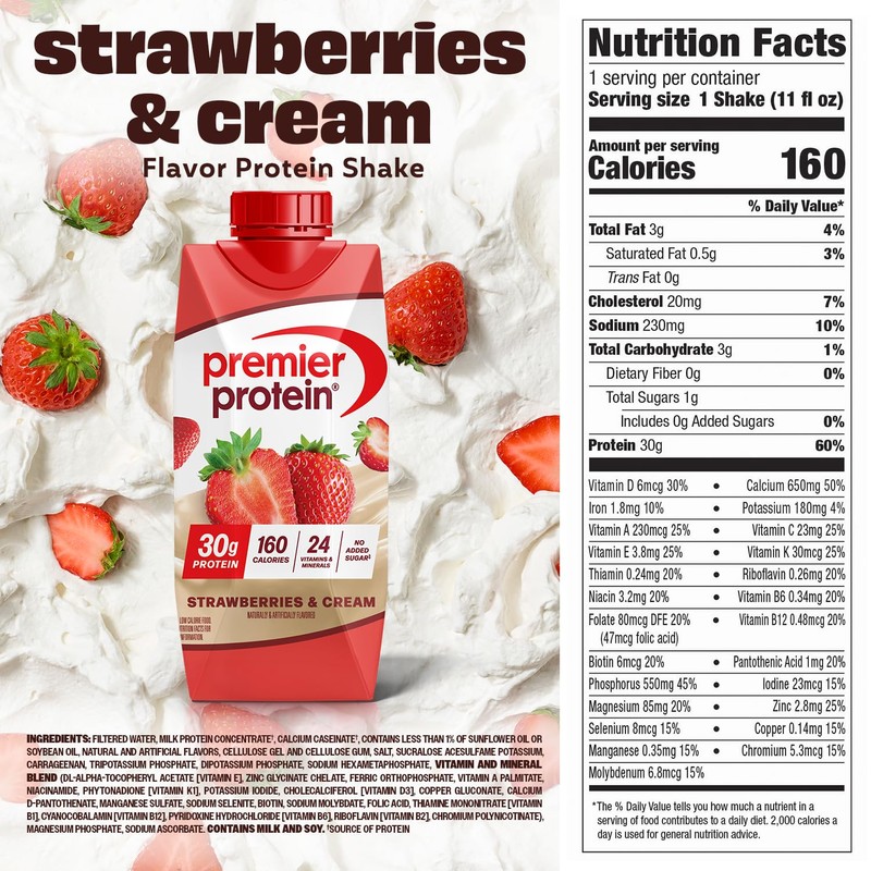 Premier Protein Shake, Strawberries & Cream, 30g Protein, No Added
