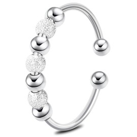 925 Sterling Silber Anxiety Ring Verstellbar Ring Damen Angstring Zappel mit Perlen Spinner Schmuck Geschenke für Frauen Mädchen Offener Anti Stress Stapelbar