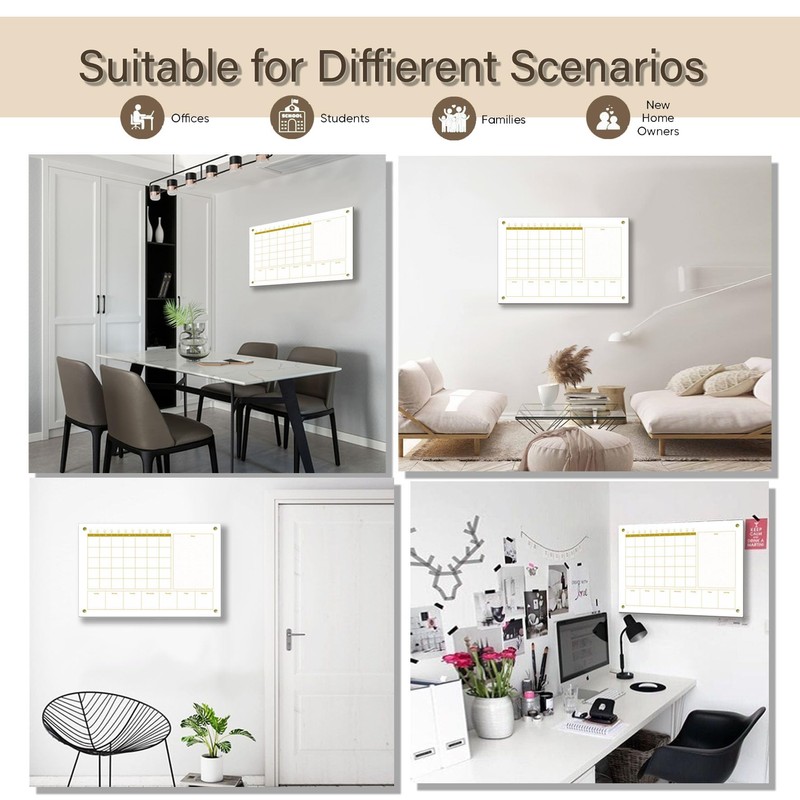 Marribol Glass 3-1 Golden Monthly Dry Erase Calendar Whiteboard for