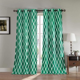 Blackout365 Heavy Geometric Insualted Blackout Room Darkening Window Curtain Set of 2 Panels Kittattinny, 38 x 84 Inches, Emerald, 2 Piece