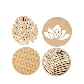 Portavasos de madera (MDF) para mesa set de 8 piezas de 10cmx6mm (8 pz diferentes modelos)