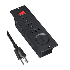 Recessed Power Strip 15W Wireless Charger, PD20W USB-C Fast Charging with 3 Outlets 6ft Power Cord for Furniture, Nightstand, Sofa Table, Drawer (Wireless)