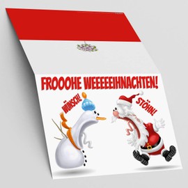 BREITENWERK A4 XXL Santa and Reindeer Christmas Card with Envelope – Elegant Folding Card for Colleagues, Friends and Relatives – “Frohe Weihnachten” Card