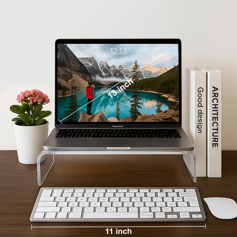 AMT Premium Acrylic Clear Monitor Riser Laptop/PC/Multimedia Monitor Stand for