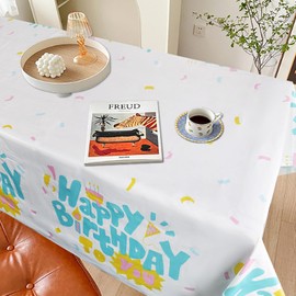 Ulife Mall 2PCS Happy Birthday Decoration Disposable Party Table cloth Plastic Tablecloth, Waterproof Rectangular Tablecover Indoor Outdoor for Wedding, Picnic, Birthday Party Home Table Decorations