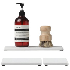 Razborci 3PCS Bathroom Sink Vanity Trays, Quick Stone Drying Mat Dish Soap Dispenser Sponge Holder for Kitchen Counter, Diatomaceous Earth Water Absorbing Caddy Organizer, White