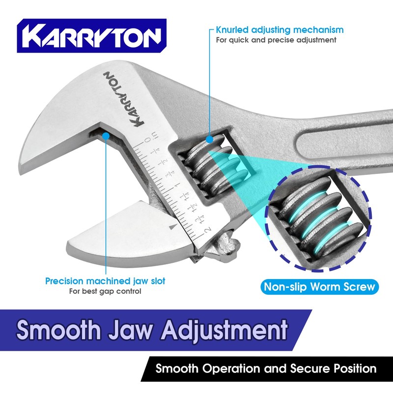 KARRYTON 15" Inch Adjustable Wrench with 1-3/4"(44mm) Max Jaw Opening