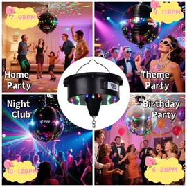 Disco Ball Motor with Remote&Light, 6-12RPM Adjustable Speed Fits 5-16" Mirror Balls, 16.4ft USB Cord Easy to Install for DJ Party, Home Bands, Christmas/Halloween Decor, Outdoors, KTV, Birthday