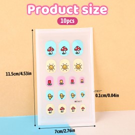 Ptwola Colorful Kid Nail Stickers 10 Sheets Full Nails False Nail Stick Self Adhesive Nails Strips Wraps Including Rainbow Cat Flower Strawberry Heart Sun Rabbit for Kid Decoration Gift