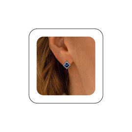 Yheakne Vintage Blue Sapphire Stud Earrings Blue Square Earrings Full Rhinestone Earrings Retro Geometric Earrings Jewelry for Women, Metal Gemstone Cubic Zirconia Sapphire