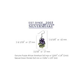 Silvershake Genuine African Amethyst and Peridot 925 Sterling Silver Flower and Leaf Dangle Hook Earrings