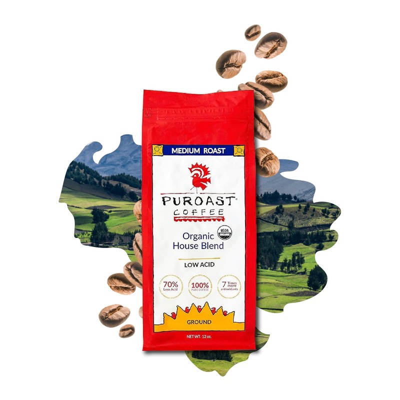 Puroast Low Acid Ground Coffee, Bold House Blend, High Antioxidant,
