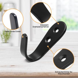 Pasking Pack of 10 Wall Hooks - Black Matt Stainless Steel Coat Hooks and Screws Heavy Duty Hooks Coat Hooks for Clothes Hat Scarf Bag Towel Key Cap Indoor/Outdoor