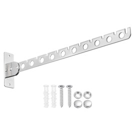 uxcell 1 Pcs 14.76x1.38 Inch Wall Mount Clothes Hanger, Foldable Clothes Drying Rack, Laundry Hanger Dryer Rack Coat Hook for Bedroom Bathroom Wardrobe, Silver