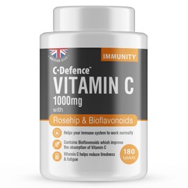 Vitamin C 1000mg with Rosehip and Bioflavonoids -180 Tablets, C-Defence Immunity Tablets- 6 Months Supply