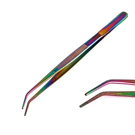 OdontoMed2011 Stainless Steel Tweezers, with Curved Serrated Tip Multipurpose Tweezers Sewing Machine Tweezers Multi Rainbow Color Forceps for Craft Repairing