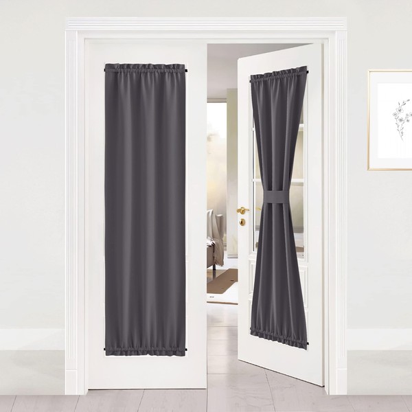 NICETOWN Side Lights Door Curtain - Functional Thermal Insulated Blackout Door Curtain Panel for Patio Door/Glass Door (25W by 72L Inches, Grey, One Panel)