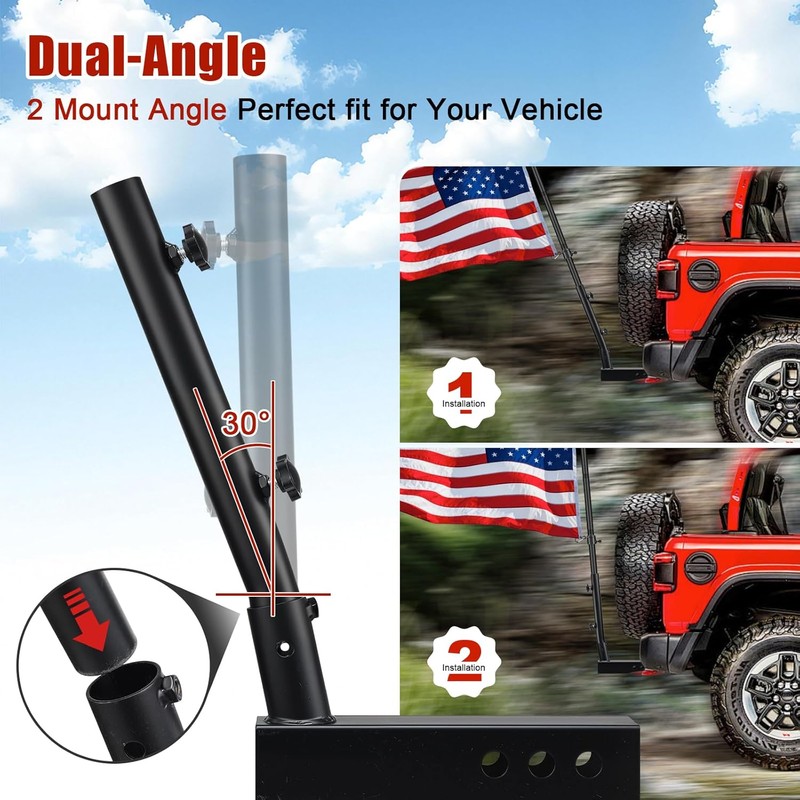 Truck Flag Pole with Hitch Holder – 6FT Heavy Duty