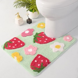 Anybar Green Toilet Rugs U Shaped, Cute Strawberry Flower Bathroom Contour Toilet Mats,Extra Soft Absorbent Toilet Carpet Bathroom Rugs,Non Slip Bath Mat Washable Bath Rugs for Toilet Base(20x20 inch)