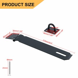 Alise Hasp Lock,Door Hinge Lock Padlock,Black Clasp Latch Hinges Lock for Doors,8 Inch Stainless Steel Chest Latches MS9B-8C