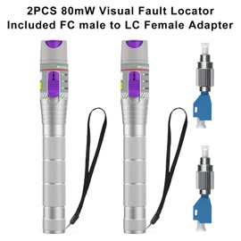 2PCS 80KM Visual Fault Locator for Fiber Optic Cables, VFL Support FC/ST/SC/LC Interfaces, Long-Range Fault Finder, Fiber Light Pen Tester, High-Precision OTDR Mapping Tool for FTTH, Telecom, Datacom