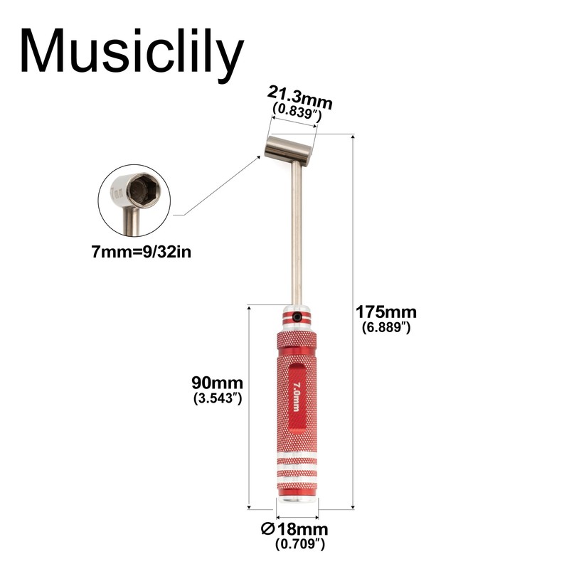 Musiclily Pro Hardened Steel Metric 7mm Hex Socket Box Wrench