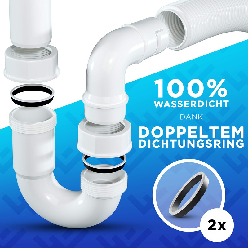 Lobenswerk Siphon for Kitchen Sink with Flexible Drain Hose -