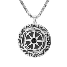 Amaxer Compass Pendant Necklace for Men Travel Adventurer Amulet Stainless Steel Jewellery Box Chain Necklace, Stainless Steel, No Gemstone