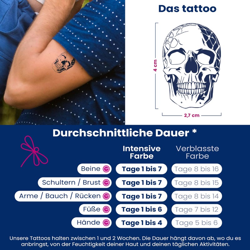 Tattwo.me 2 Week Waterproof Temporary Plant Tattoos - Skull -