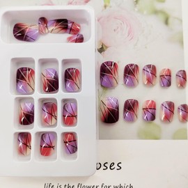 Square Press on Nails Short - False Nails With Designs Pattern, Glossy Acrylic Glue on Nails Full Cover Short Fake Nails Press ons Artificial Nails for Women 24 Pcs