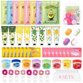 72PCS Spa Party Supplies for Girls, Spa Party Favors Include Face Masks, Under Eye Patches, Lip Masks, Lip Balm, Hand Cream, Foot Bath Bombs, Compressed Towels, Bulk Spa Sleepover Slumber Party Kit