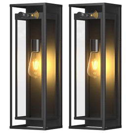 SIAFAVOI 20in Outdoor Wall Light Dusk to Dawn-Black Modern Sconce Waterproof Exterior Lighting Fixture E26 Socket Porch Lights Extra Large Lantern for Entryway Patio House Garage (2Pack)