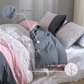 YASMENG Light Gray Tufted Duvet Cover King Set Silver Grey Charcoal and White Colorblock Patchwork Bedding Comforter Cover Modern Farmhouse Boho Jacquard Rhomboid Tuft Texture Duvet Cover Set