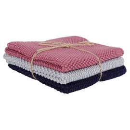 Redecker Dish Cloth - Knitted Cotton (Set of 3), Pink/Grey/Blue
