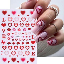Valentine’s Day Nail Stickers for Nail Art Valentines Love Heart Nail Art Stickers 8PCS Heart Rose Lips Cartoon Valentines Nail Adhesive Decals Nail Art Supplies for Holiday Manicure Nail Decoration