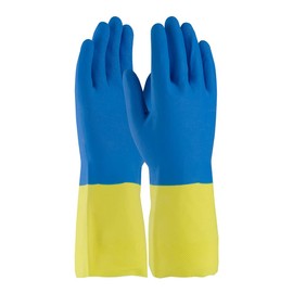 PIP 52-3672/M Assurance Unsupported Flock Lined Glove with Raised Diamond Grip, M Size, 12" Length, Blue & Yellow (Pack of 12)