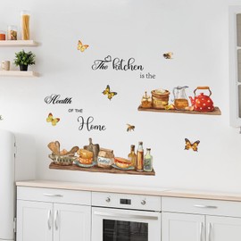 Tanlaby Kitchen Tableware Teapot Wall Sticker Kitchen Tableware Wall Sticker The Kitchen is the Health of the House Word Saying Peel and Stick Wall Sticker for Kitchen Dining Room Wall Decor