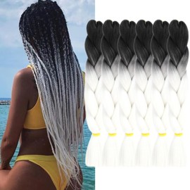 FYRLNA 6 Packs 24 Inch Jumbo Braiding Hair Soft High Temperature Resistance Synthetic Hair Extensions for Women 24 Inch Ombre Jumbo Braiding Hair(24 Inch (Pack of 6), Black to White)