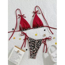 Falainetee - Traje de baño con estampado de leopardo para mujer, Marrón, M