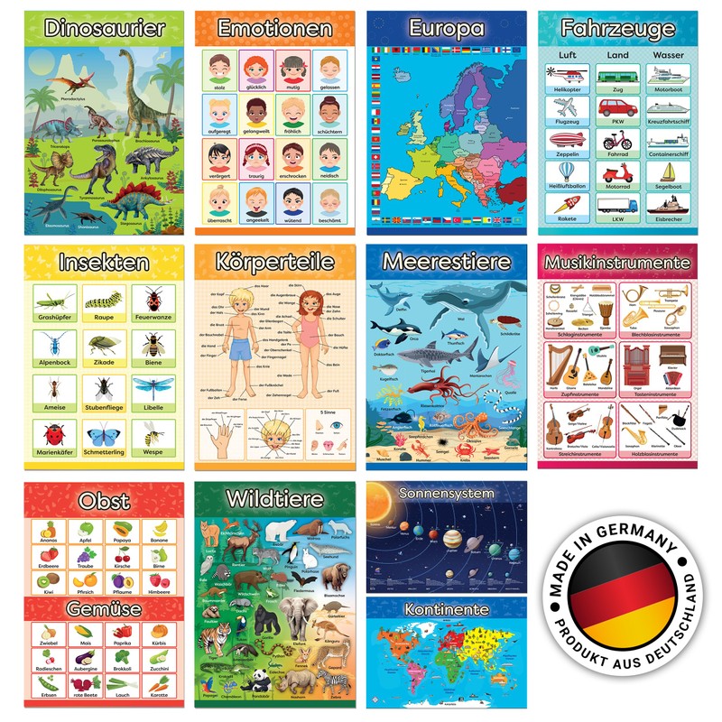 LOGIJO® 12 x Educational Montessori Learning Posters - Set A4