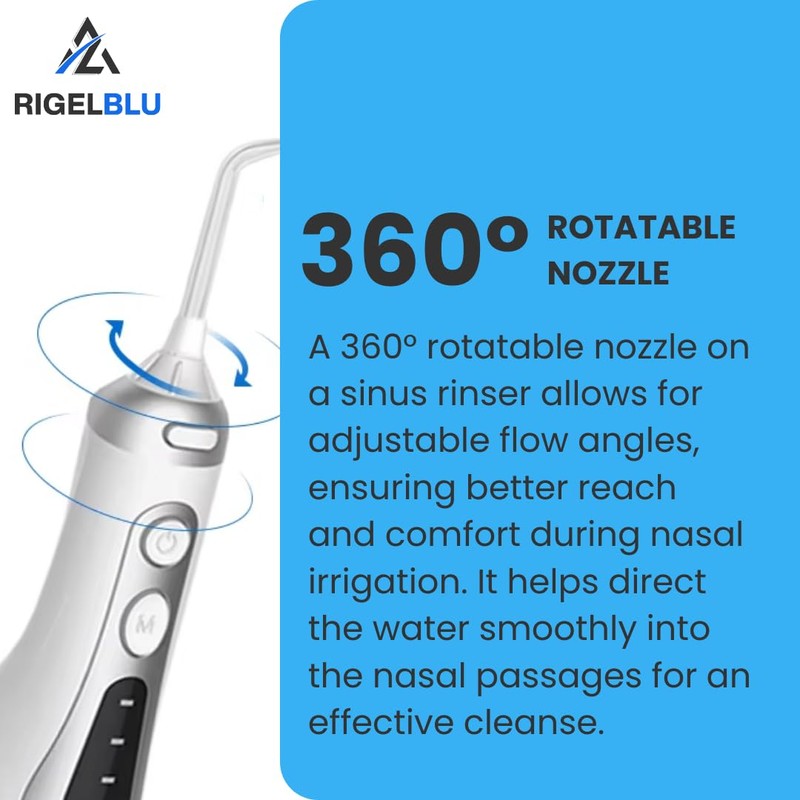 RIGELBLU Cordless Nasal Irrigator Electric Sinus Rinse Kit with 3