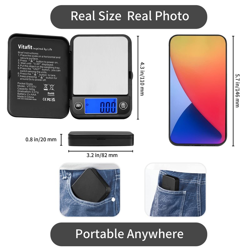 Vitafit 500g Digital Pocket Scale,High Accuracy Assured by Scale Professional