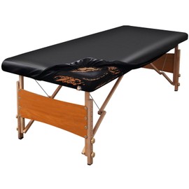 KIDOACOW Leather Massage Table Cover Protector Wipeable Massage Table Cover Fitted Replacement Sheet Cover for Massage Bed/Spa Bed/Lash Bed, Fits 28-32" Wide (Black, 1Pcs)