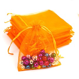 Lautechco 100Pcs Organza Bags 5x7 inches Orange Organza Gift Bags Small Mesh Bags Drawstring Gift Bags Christmas Drawstring Organza Gift Bags (5x7 inches Orange)